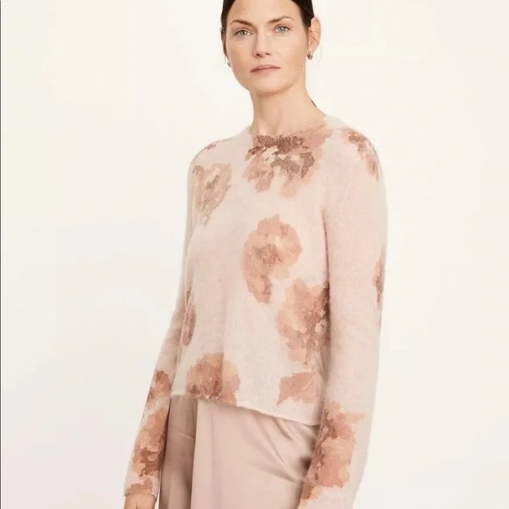 Vince Dahlia Print Alpaca-Blend Crewneck Sweater Size 2X